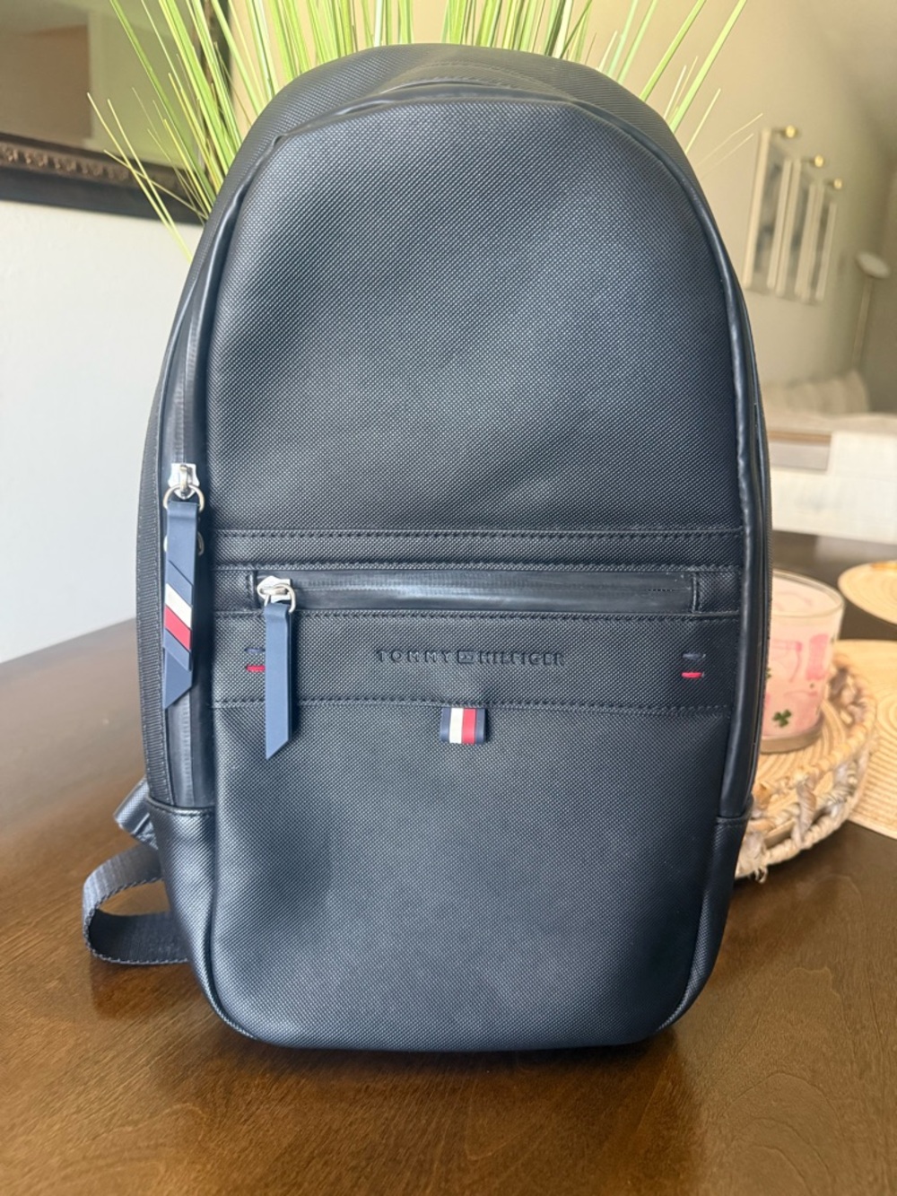 Tommy Hilfiger Navy Blue Men's Sling Backpack with Signature Stripe